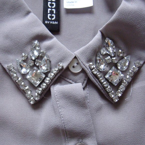 2/$25 | H&M Divided Semi-Sheer Rhinestone Collared Blouse - Picture 3 of 5